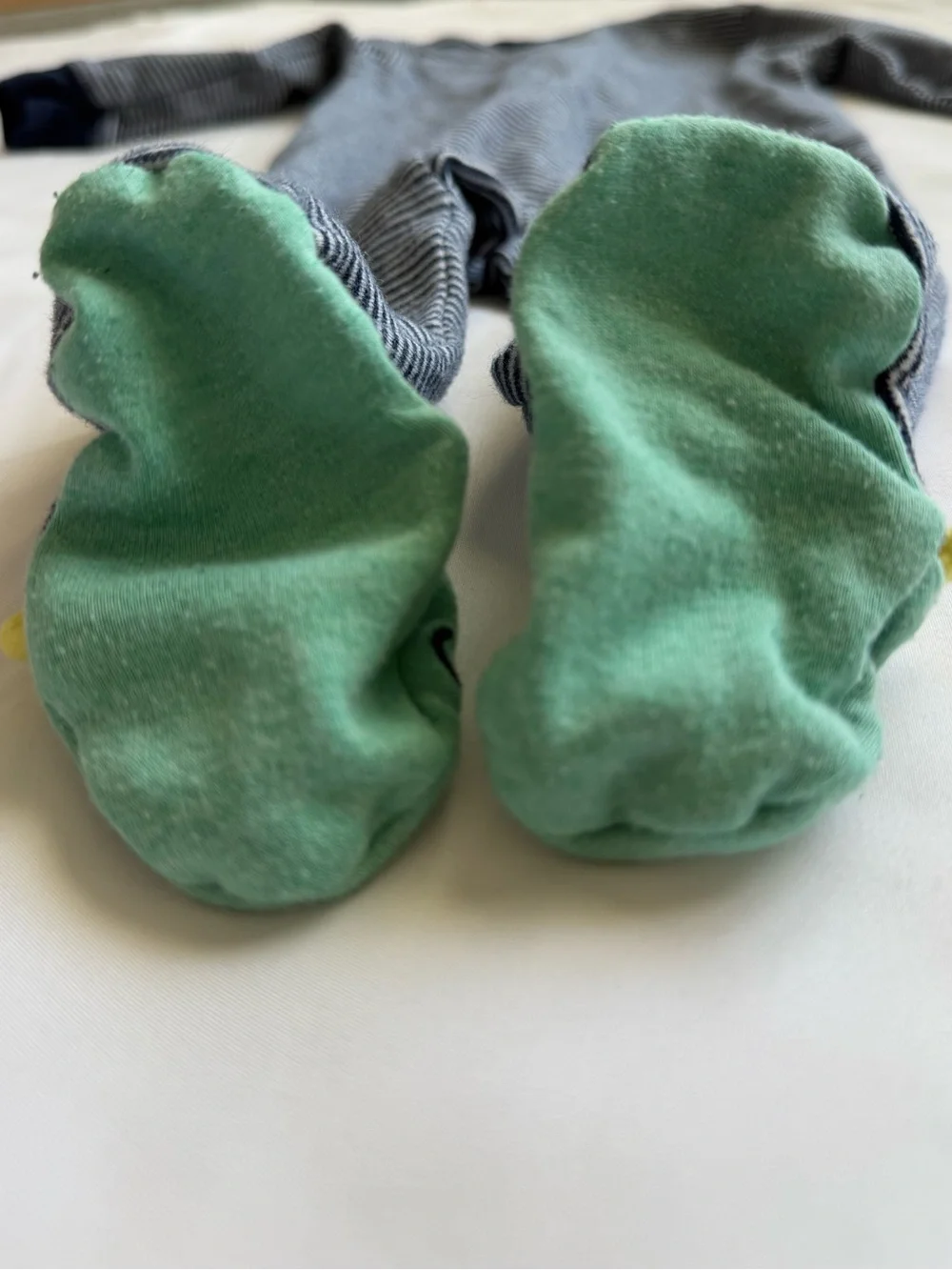 Carter's Navy and White Striped Footed One-Piece with Green Monster Feet